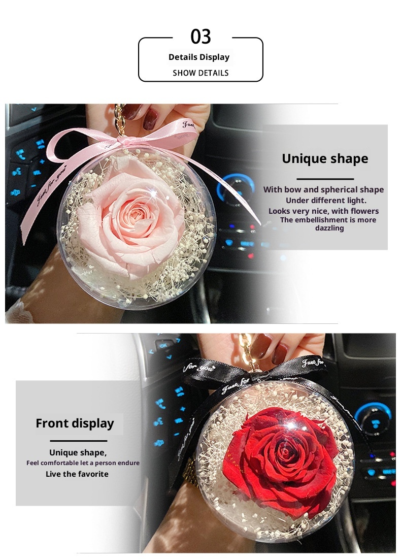 Portachiavi creativo con fiore eterno, in acrilico, con palla di rosa, regalo di festa per la moglie, decorazione per interni auto_voghion.com