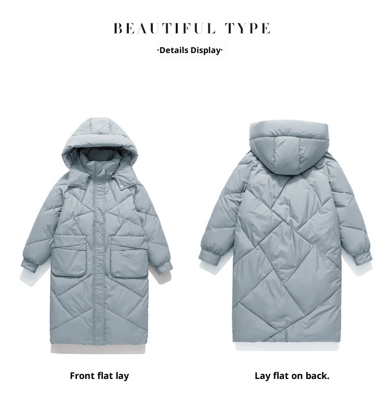 ChicShe Winter 2024 Neue Mode Lockere Plus Size Kapuzen-Daunenjacke aus Baumwolle für Damen, mittellang, knielang, dick gefüttert_voghion.com