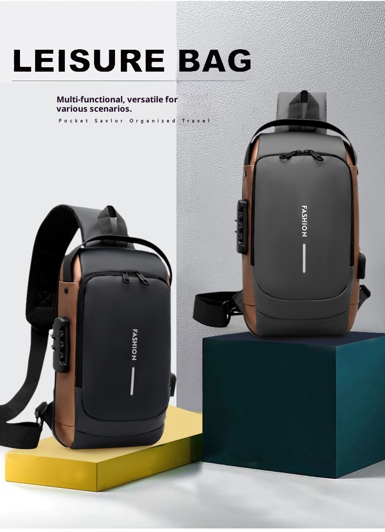 001 Tek Omuzlu Çapraz Askılı Spor Sırt Çantası Erkek Göğüs Şifreli Kilitli Hırsızlığa Karşı Bisiklet Günlük Açık Hava Koşu Çantası_voghion.com