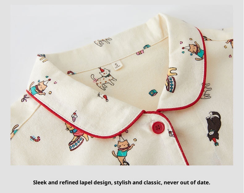 ChicShe Circus 69 – Japanischer Pyjama für Damen, Frühlings- und Winter-Homewear-Set aus gebürsteter Baumwolle mit Cartoon-Motiven_voghion.com