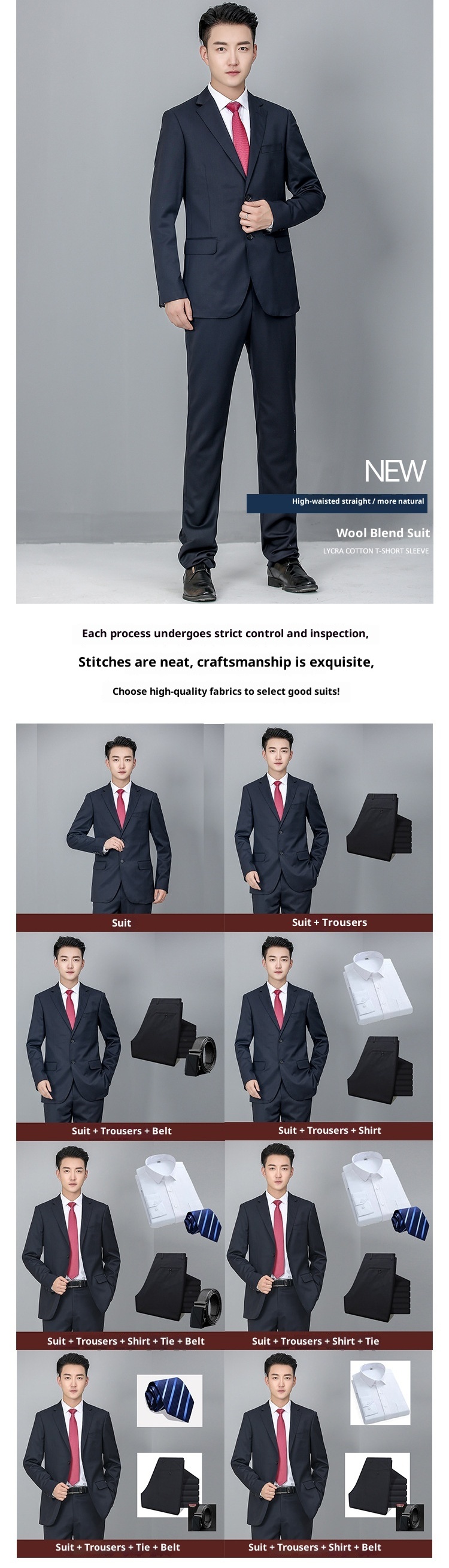 Costume d'affaires formel en laine pour jeune homme de grande taille, manches longues et double fente, idéal pour un mariage (collection 2028)._voghion.com