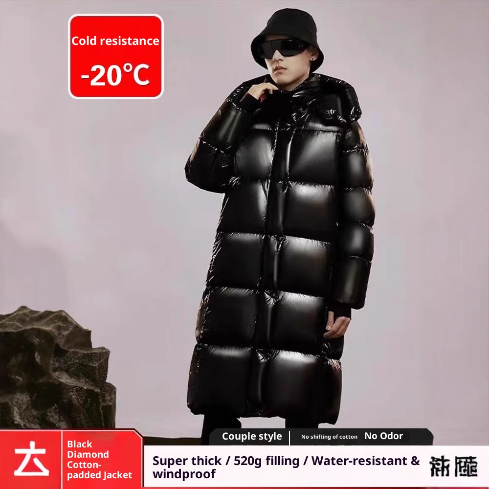 ChicShe Diamond Down Jacket With Graphene Heating Warrior Black Gold Long Cotton Coat Thickened European Goods Export_voghion.com