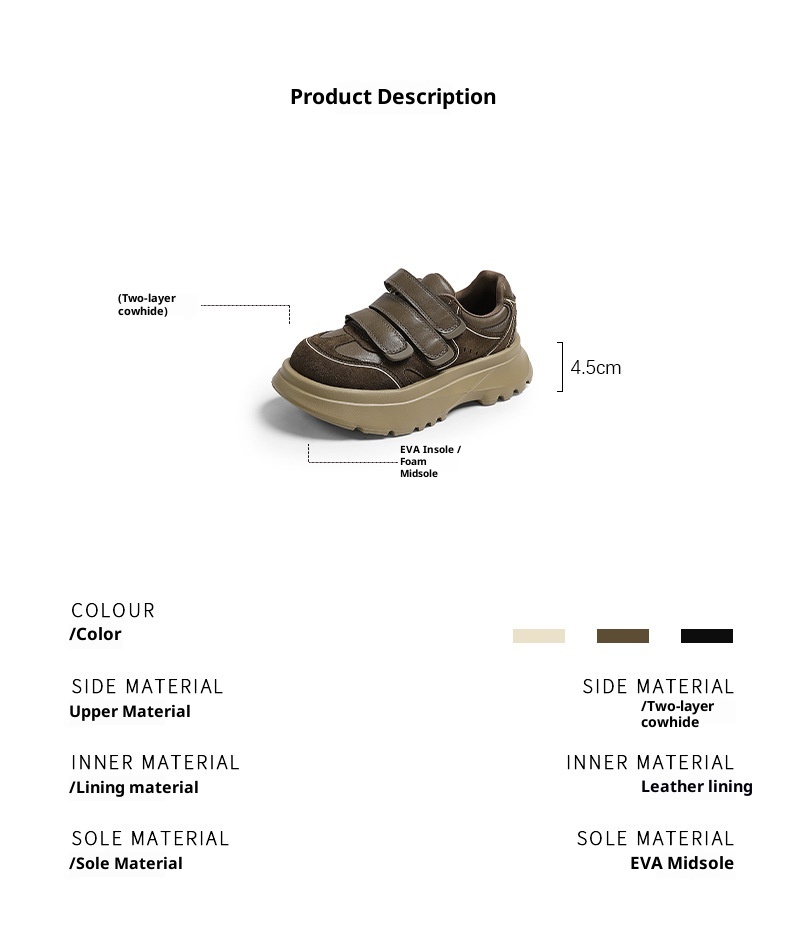 ShoeGlobe 2024 Retro Echt Leren Velcro Sneakers Voor Dames, Herfst En Winter Nieuw Veelzijdig Platform Dikke Zool Casual Trendy_voghion.com