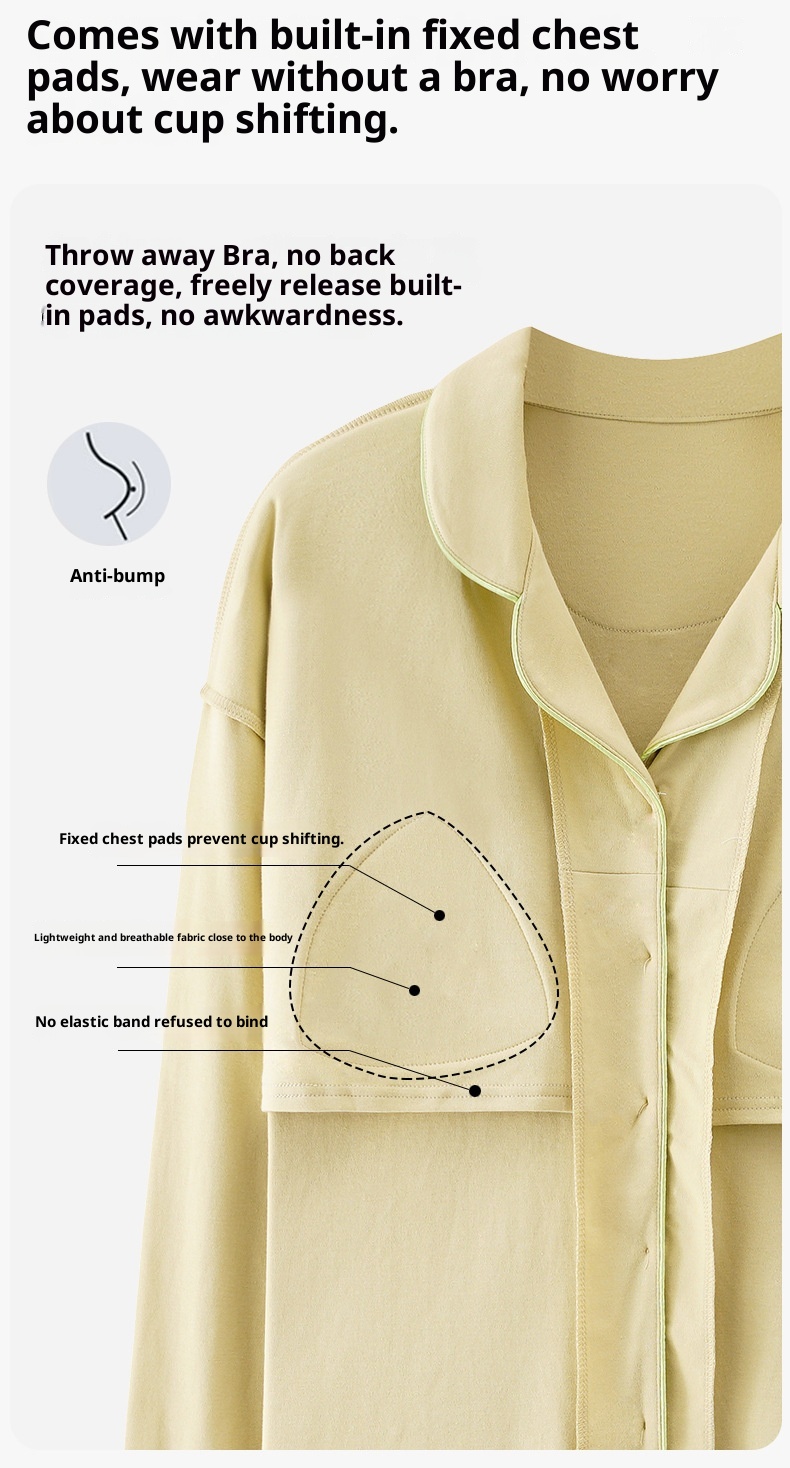 ChicShe 100% Cotton Padded Pajamas Women, Long Sleeve Pants, Simple Casual Korean Style Cardigan With Turn-Down Collar, Suitable_voghion.com