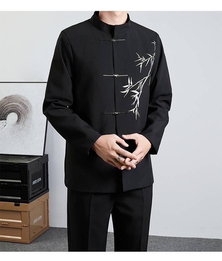 Herren-Anzug im Retro-Stil mit Stehkragen für Frühling und Herbst – ideal für Hochzeiten._voghion.com