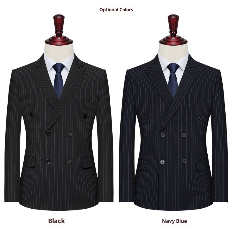 boy Double-Breasted Striped Stretch Set For Men Loose Fit Plus Size Wedding Suit_voghion.com