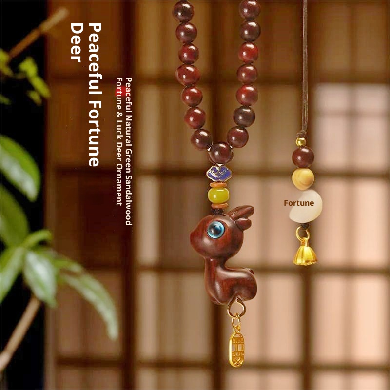 Ornamento "Buon viaggio" in legno di sandalo, cervo, specchietto retrovisore, grazioso ciondolo da appendere all'interno dell'auto, decorazione creativa_voghion.com