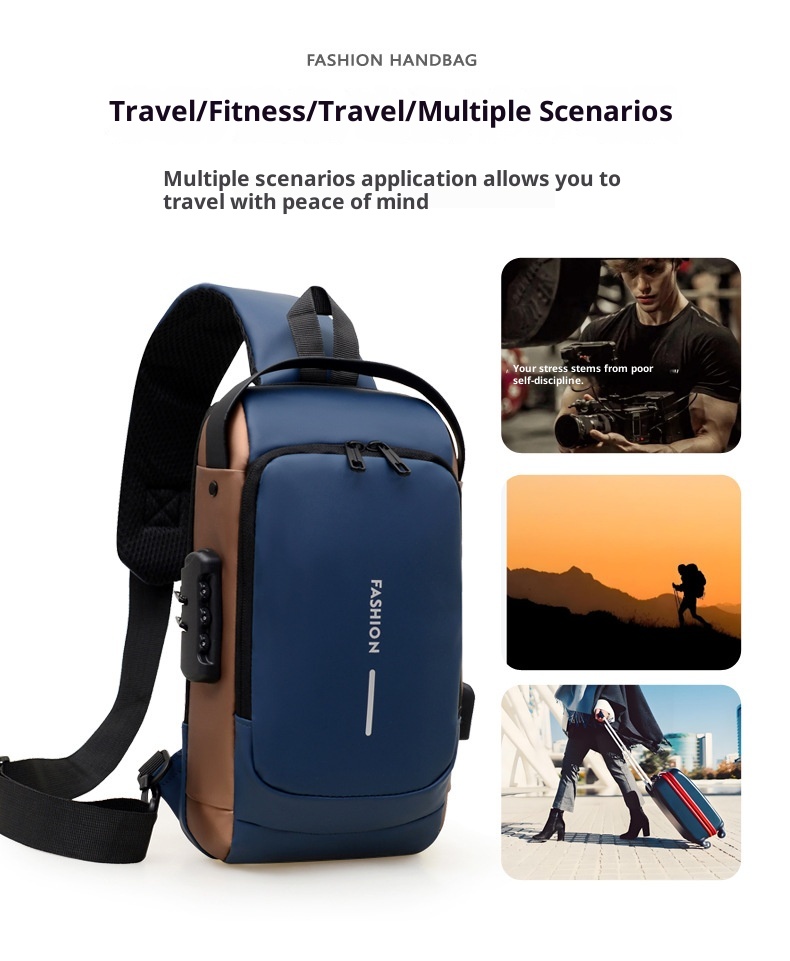 001 Tek Omuzlu Çapraz Askılı Spor Sırt Çantası Erkek Göğüs Şifreli Kilitli Hırsızlığa Karşı Bisiklet Günlük Açık Hava Koşu Çantası_voghion.com