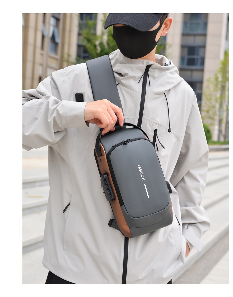 001 Tek Omuzlu Çapraz Askılı Spor Sırt Çantası Erkek Göğüs Şifreli Kilitli Hırsızlığa Karşı Bisiklet Günlük Açık Hava Koşu Çantası_voghion.com