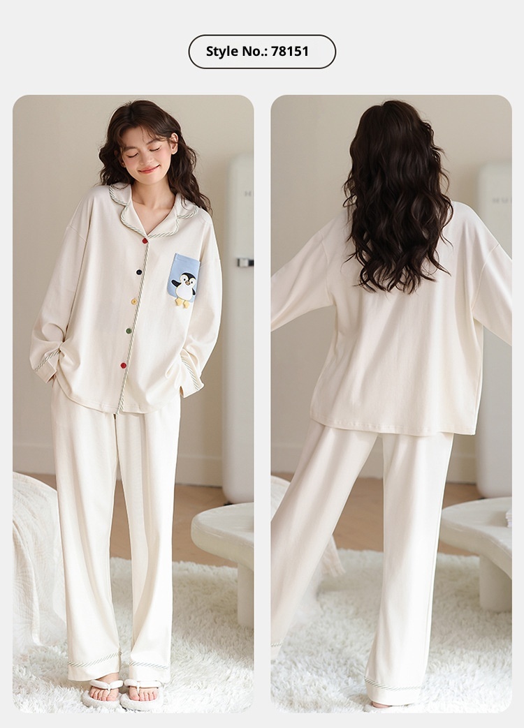 ChicShe 2025 New Cotton Pajamas For Women Spring And Autumn Long Sleeve Loose Striped Set Ladies Homewear Wearable Cartoon_voghion.com