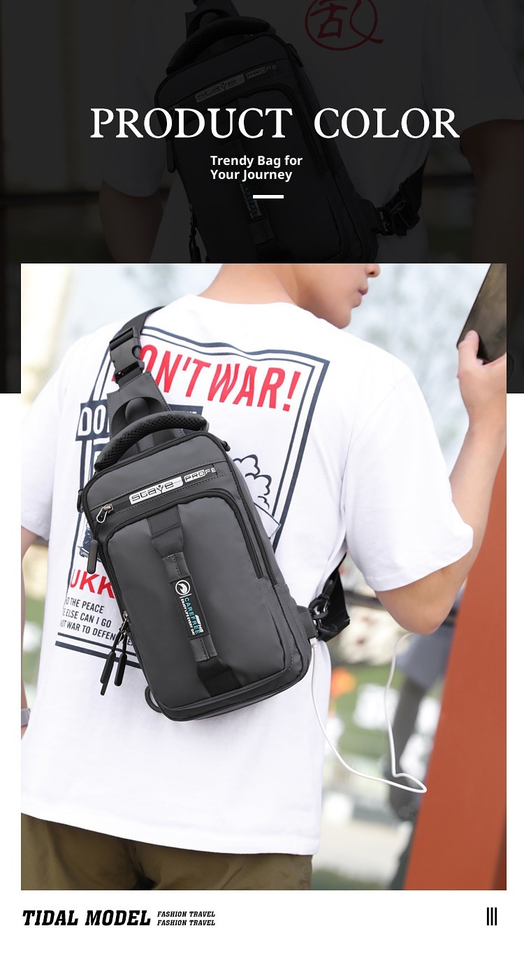 001 Solid Color Oxford Cloth Bag For Men, Single Shoulder Crossbody Business Casual Commuter Chest Bag, USB Backpack_voghion.com