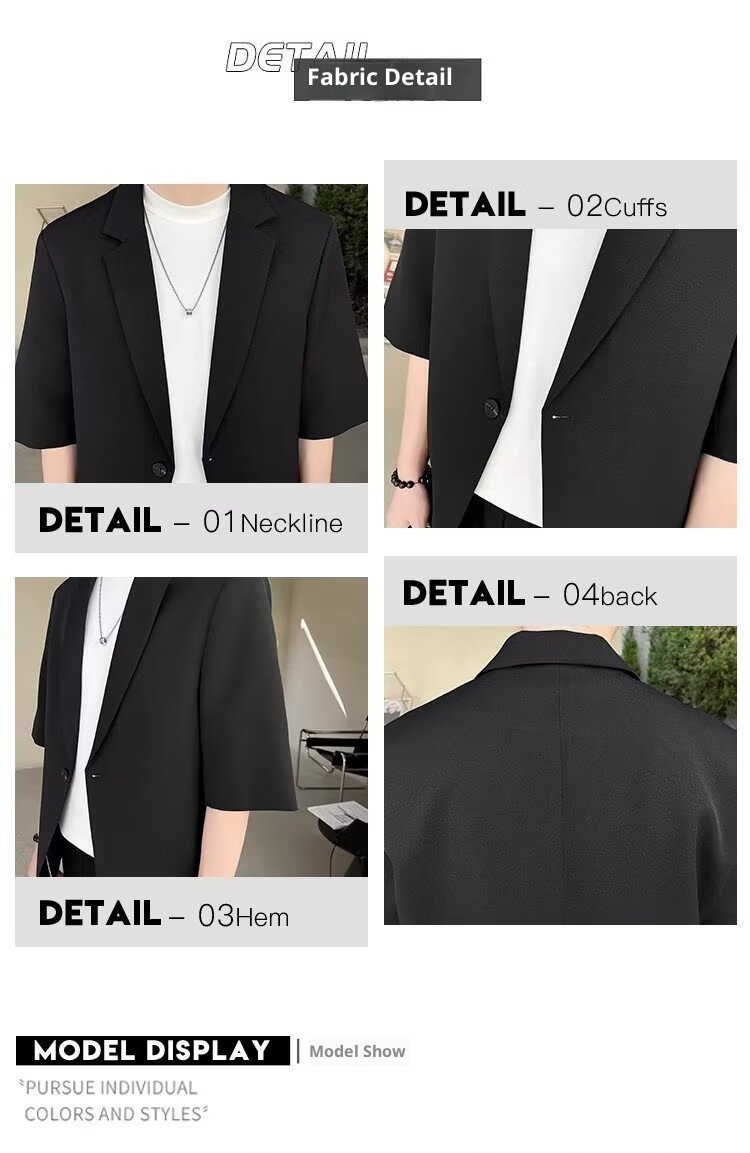 Completo estivo da uomo a maniche corte, slim fit, casual, alla moda, con maniche a sette quarti, piccolo blazer coreano_voghion.com