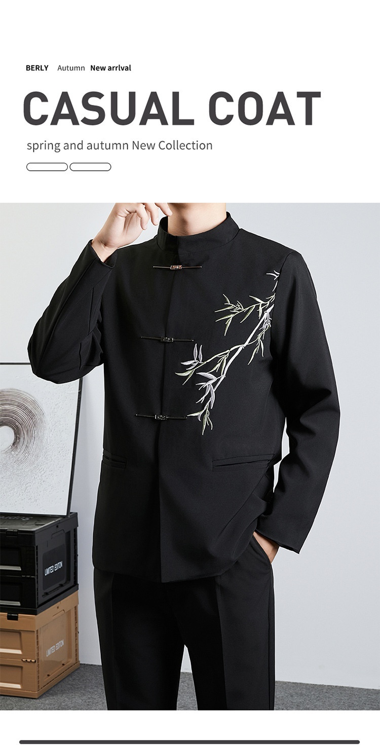 Herren-Anzug im Retro-Stil mit Stehkragen für Frühling und Herbst – ideal für Hochzeiten._voghion.com