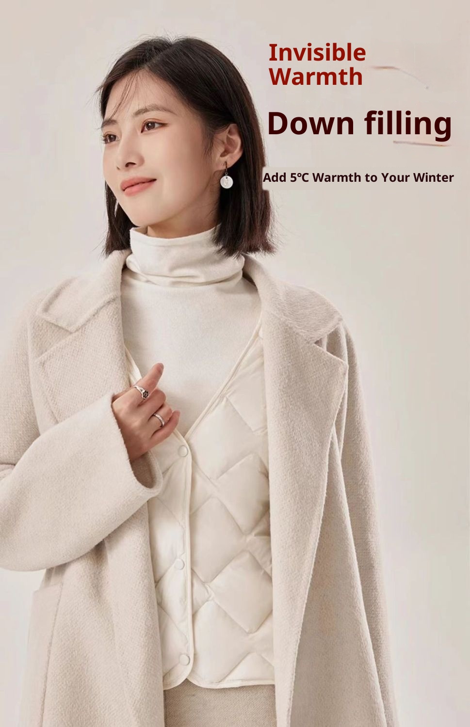 ChicShe 2025 Autunno Inverno Nuovo Piumino d'oca da donna Vestibilità slim Versatile Intimo Manica lunga Strato di base Cappotto caldo_voghion.com