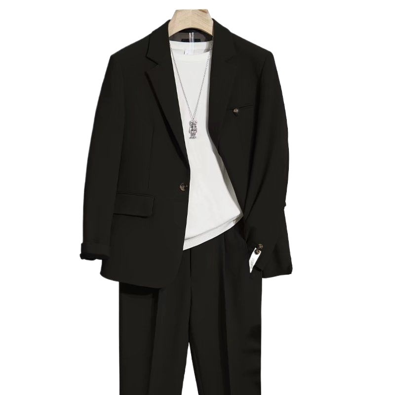 Ensemble de costume décontracté haut de gamme pour homme, style coréen printemps-été, coupe ample et élégante, blazer court et drapé tendance._voghion.com