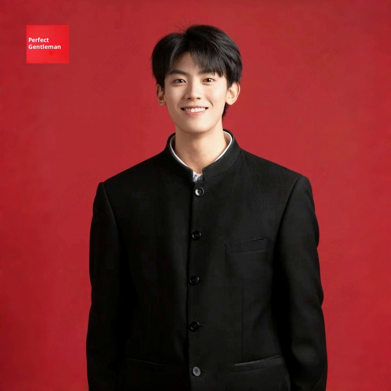 boy New Chinese Style Zhongshan Engagement Certificate Men's Casual Suit Handsome High-end Stand Collar Jacket_voghion.com