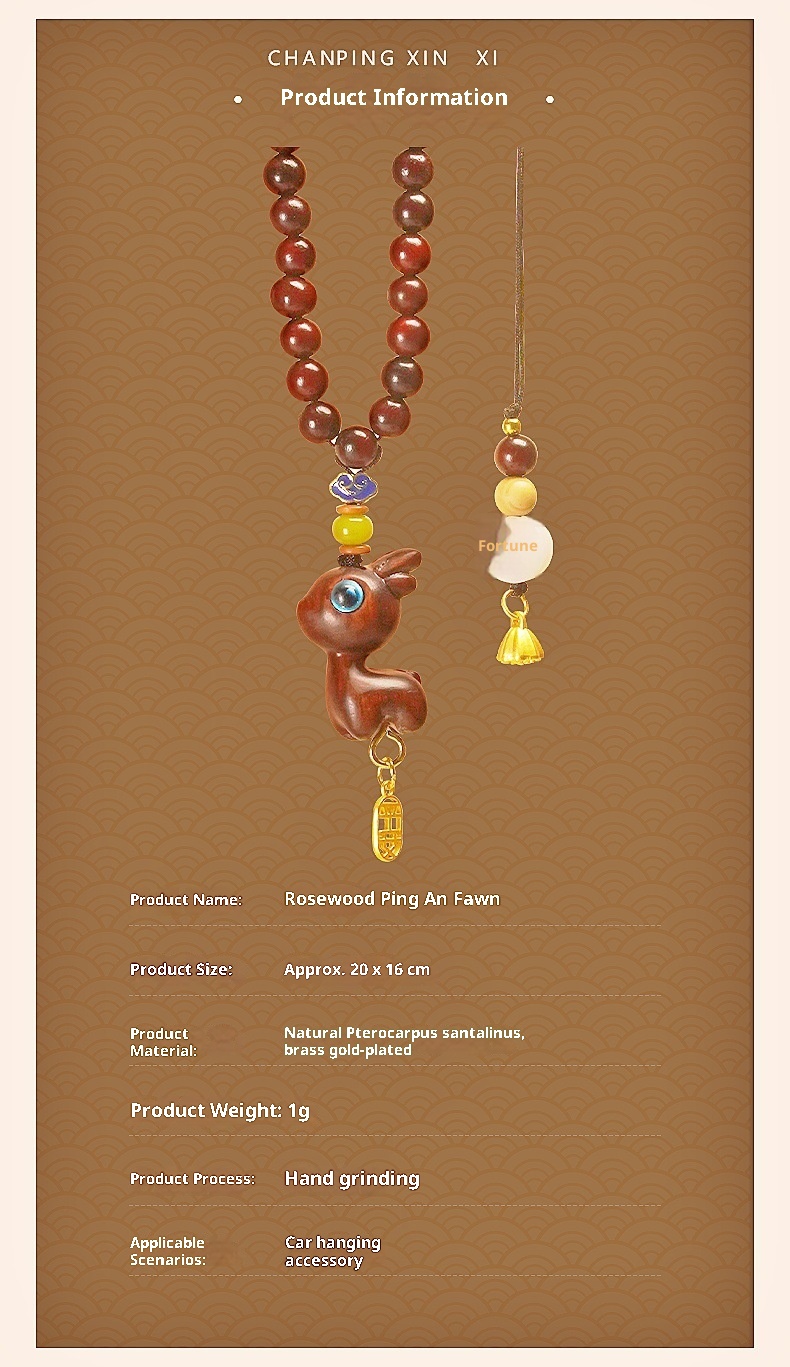 Ornamento "Buon viaggio" in legno di sandalo, cervo, specchietto retrovisore, grazioso ciondolo da appendere all'interno dell'auto, decorazione creativa_voghion.com