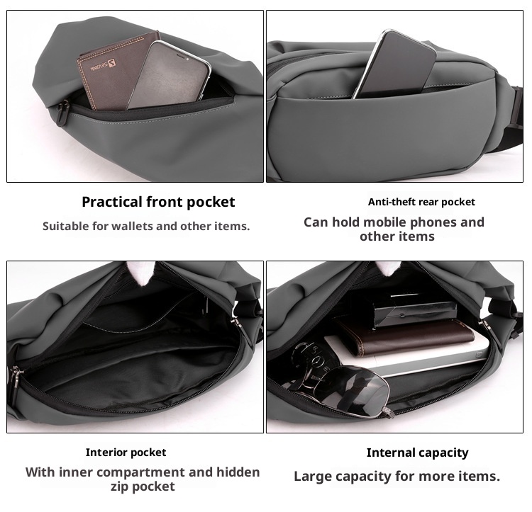 001 Cross-border New Men's Waist Outdoor Running Phone Multi-functional Large Capacity Chest Casual Single Shoulder_voghion.com