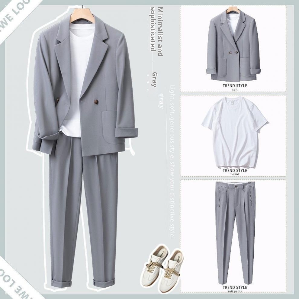 boy Spring And Autumn New Loose Fit Draped Set For Men Korean Trendy Handsome Casual Mature Style Men's Three-Piece Suit_voghion.com