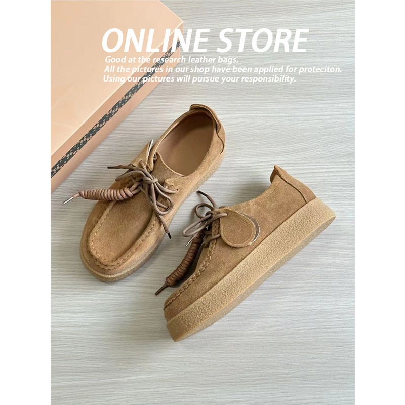 ShoeGlobe Echt Leer~Dong Jie Same Style Kangoeroe Herfst Winter Nieuwe Veterschoenen Retro Platte Casual Schoenen Dikke Zolen Sneakers Voor_voghion.com