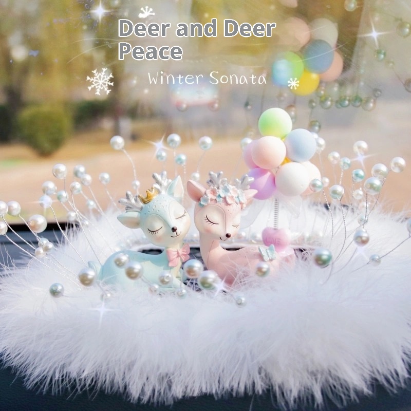 Sichere Reise Hirsch-Ornament, Parfümhalter, Beichtballon, Perlenfeder, Anti-Rutsch-Matte, Auto-Innenausstattung_voghion.com