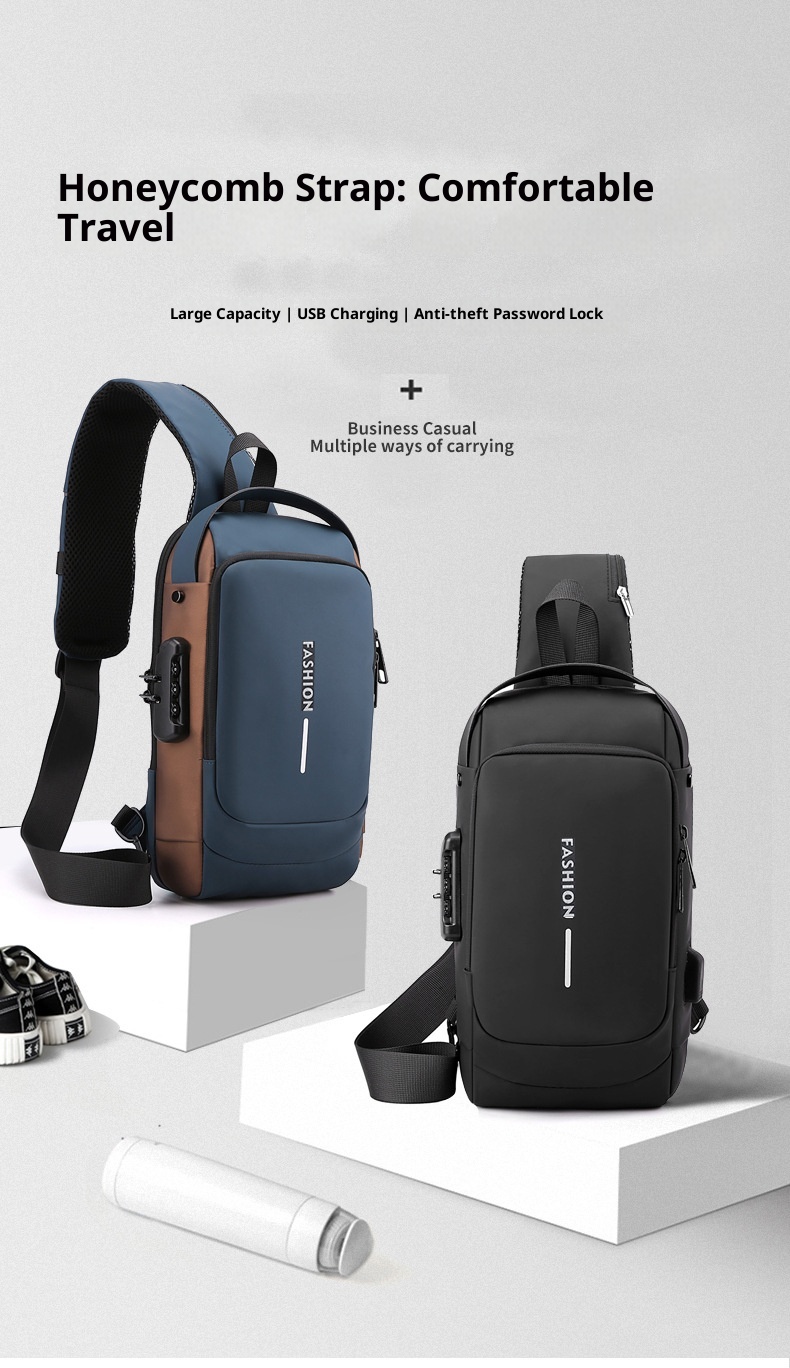 001 Crossbody For Men, High-End Waist Password Lock, Men's Chest With USB Charging, Versatile Outdoor Travel Bag_voghion.com