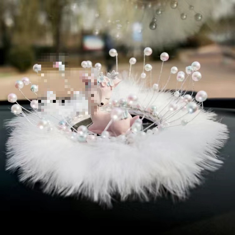 Sichere Reise Hirsch-Ornament, Parfümhalter, Beichtballon, Perlenfeder, Anti-Rutsch-Matte, Auto-Innenausstattung_voghion.com