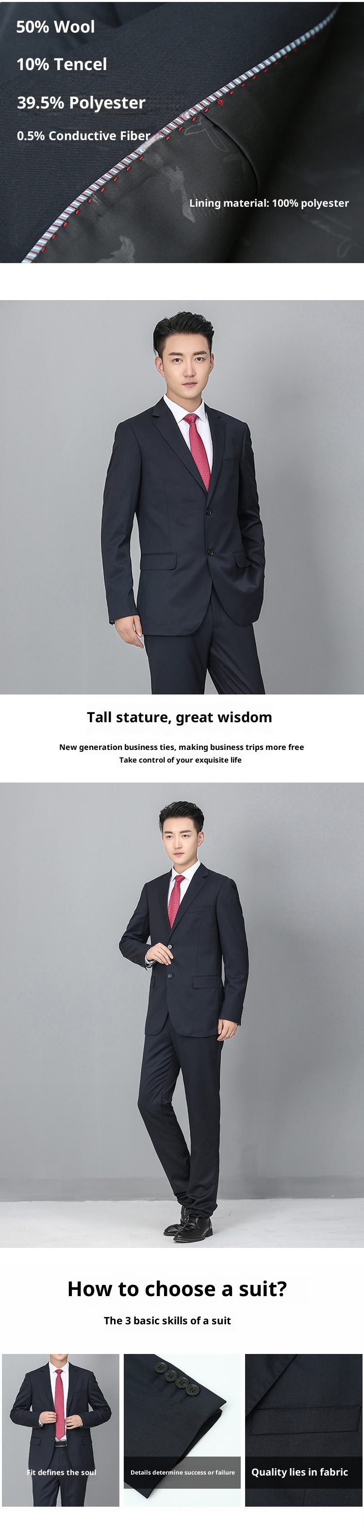 Costume d'affaires formel en laine pour jeune homme de grande taille, manches longues et double fente, idéal pour un mariage (collection 2028)._voghion.com