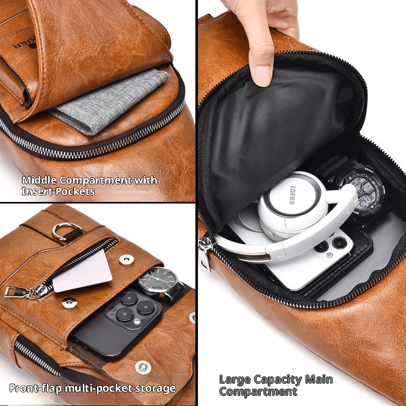 001 Cross-Border Chest Vintage Versatile Shoulder Large Capacity Waterproof Sling Bag, Crossbody For Men, High-End Men's Bag_voghion.com