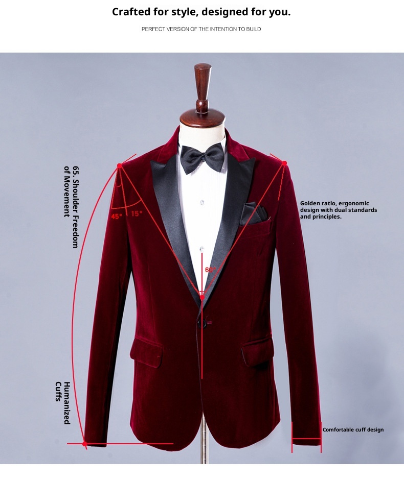 Herren-Freizeitanzug für Jungen, Smoking-Set für Gastgeber, Sänger, Auftrittsoutfit, Bräutigam, Business-Anzug, festliche Kleidung, Burgunderrot, Samt, Königsblau_voghion.com