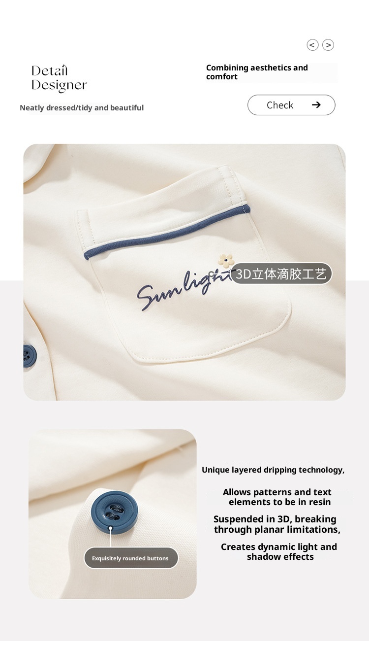 ChicShe Nuovo Pigiama da Donna in Puro Cotone Autunnale a Maniche Lunghe Cardigan Traspirante e Comodo Tutto in Cotone Tinta Unita Indossabile_voghion.com