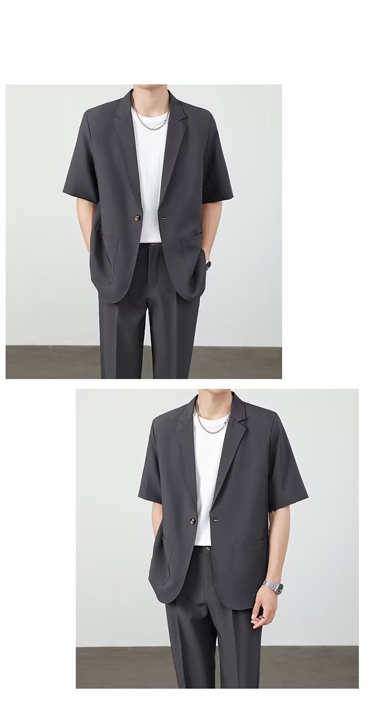 ragazzo Xia Pi Shuai Ice Silk Sottile Corto Uomo Moda Completo Due Pezzi Set Manica Cinque Quarti Casual_voghion.com