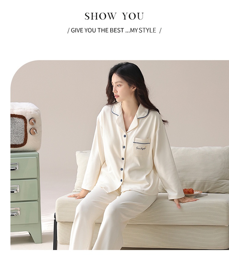 ChicShe Nuovo Pigiama da Donna in Puro Cotone Autunnale a Maniche Lunghe Cardigan Traspirante e Comodo Tutto in Cotone Tinta Unita Indossabile_voghion.com