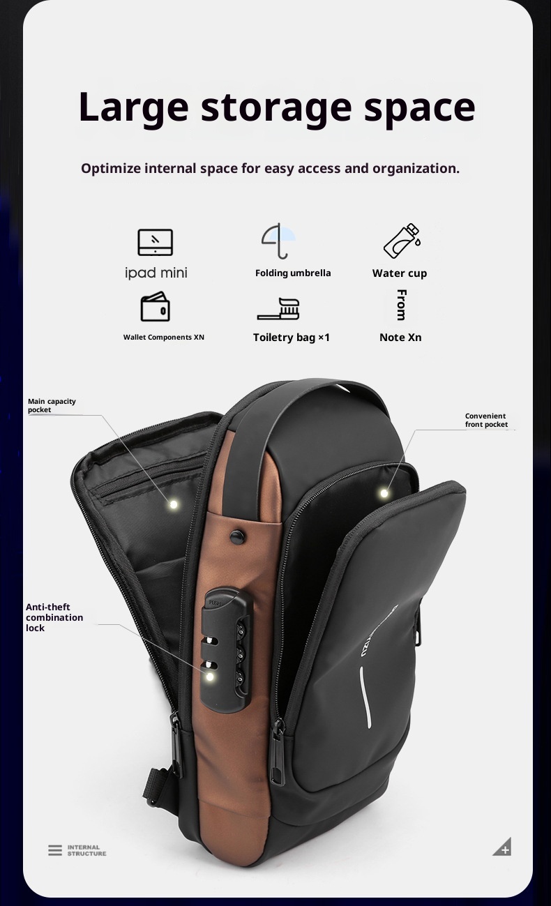 001 Crossbody For Men, High-End Waist Password Lock, Men's Chest With USB Charging, Versatile Outdoor Travel Bag_voghion.com