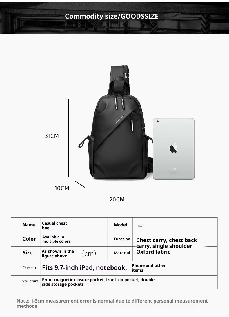 001 Men's Chest New Single Shoulder Large Capacity Crossbody High-end Trendy Waist Water-resistant Cycling Bag Wholesale_voghion.com