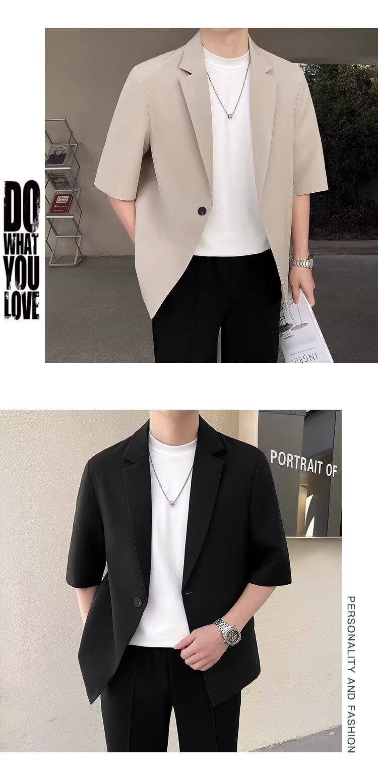 Completo estivo da uomo a maniche corte, slim fit, casual, alla moda, con maniche a sette quarti, piccolo blazer coreano_voghion.com
