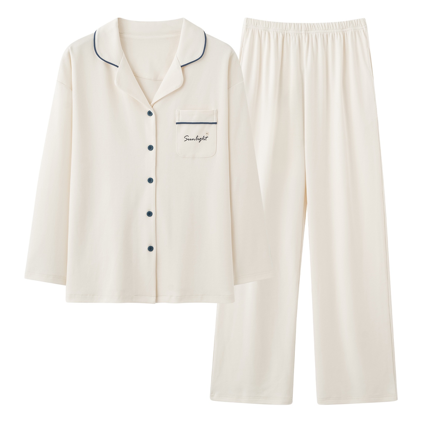 ChicShe Nuovo Pigiama da Donna in Puro Cotone Autunnale a Maniche Lunghe Cardigan Traspirante e Comodo Tutto in Cotone Tinta Unita Indossabile_voghion.com