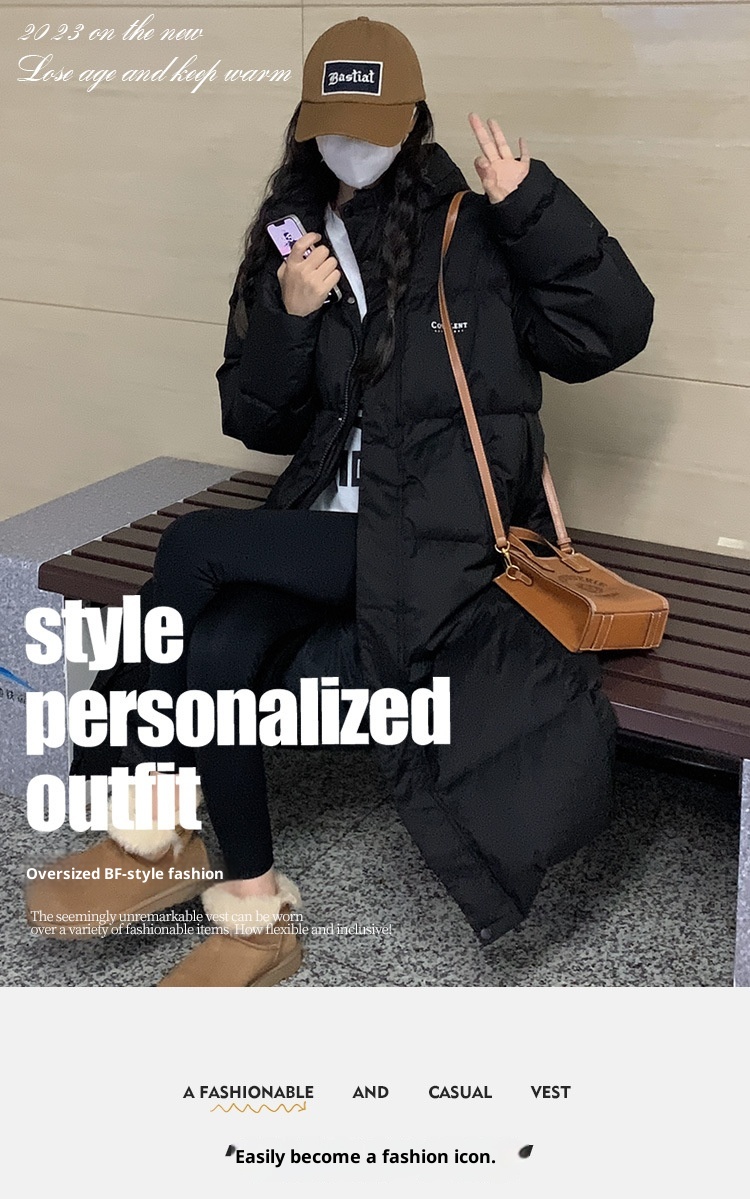 Doudoune longue ChicShe en coton pour femme, arrivant au-dessus du genou, extra longue, collection hiver 2023, manteau épais et ample pour couple_voghion.com