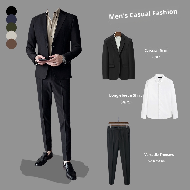 Completo casual da uomo in stile coreano, vestibilità slim, piccolo blazer, giacca da ufficio leggera, abito da sposo, abito da sposa_voghion.com