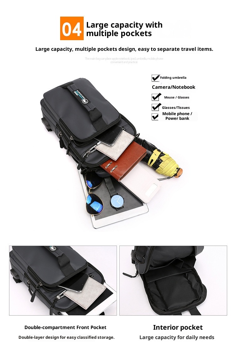 001 Solid Color Oxford Cloth Bag For Men, Single Shoulder Crossbody Business Casual Commuter Chest Bag, USB Backpack_voghion.com