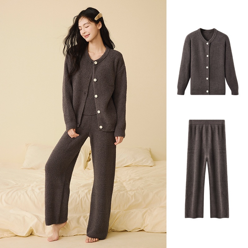 ChicShe New Soft Fluffy Half-Fleece Pajamas Women, Autumn And Winter Korean Style Elegant Camisole Three-Piece Set, Suitable For_voghion.com