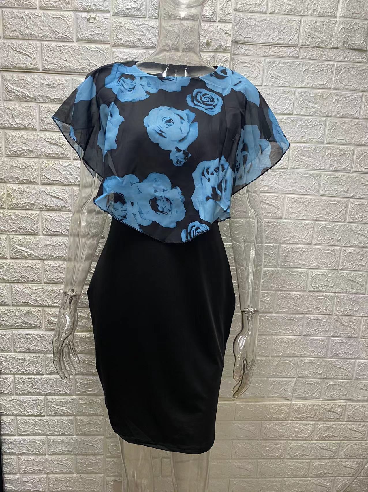 GraceChic Neues Rosenprint-Schalkleid für Damen, figurbetont, figurbetont, in Übergrößen_voghion.com