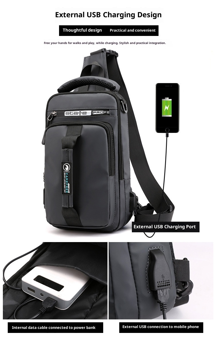 001 Solid Color Oxford Cloth Bag For Men, Single Shoulder Crossbody Business Casual Commuter Chest Bag, USB Backpack_voghion.com