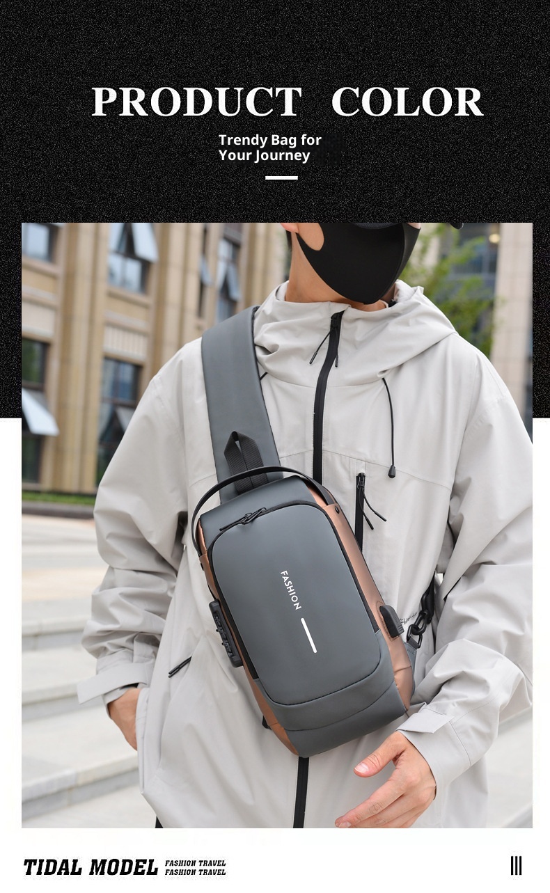 001 Tek Omuzlu Çapraz Askılı Spor Sırt Çantası Erkek Göğüs Şifreli Kilitli Hırsızlığa Karşı Bisiklet Günlük Açık Hava Koşu Çantası_voghion.com