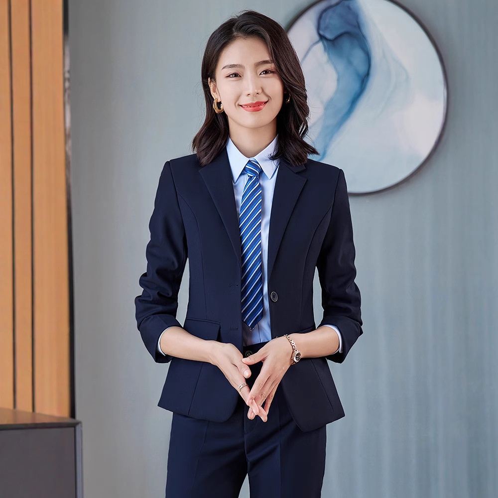 Costume professionnel unisexe pour garçon, vêtements de travail, bleu marine, manches longues._voghion.com