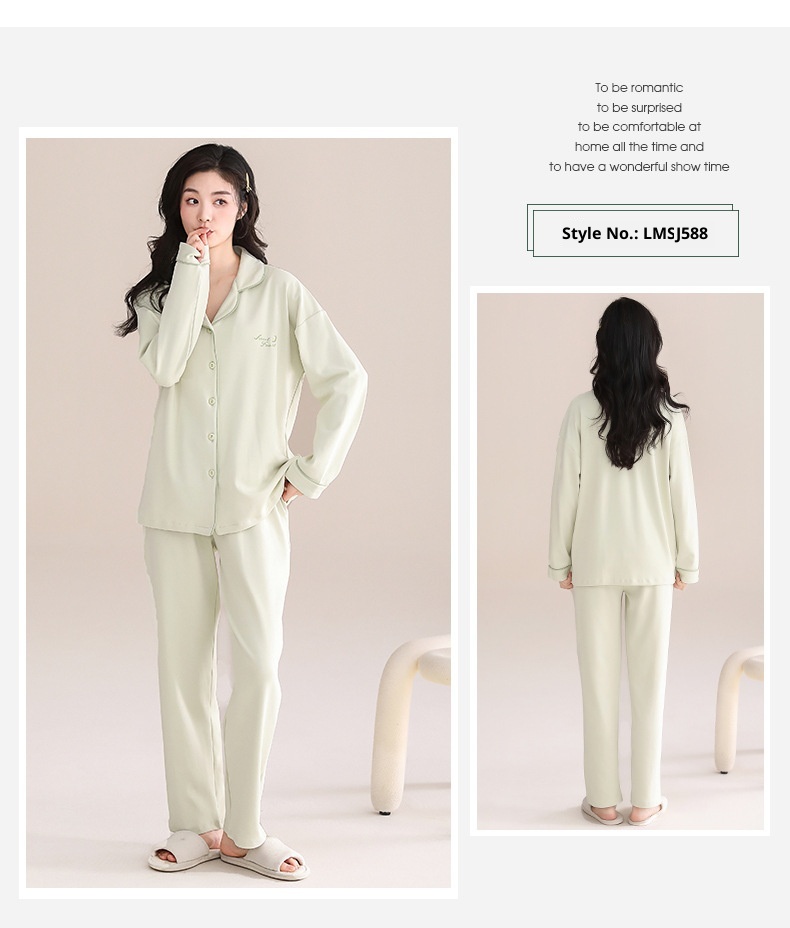 ChicShe 100% Cotton Padded Pajamas Women, Long Sleeve Pants, Simple Casual Korean Style Cardigan With Turn-Down Collar, Suitable_voghion.com