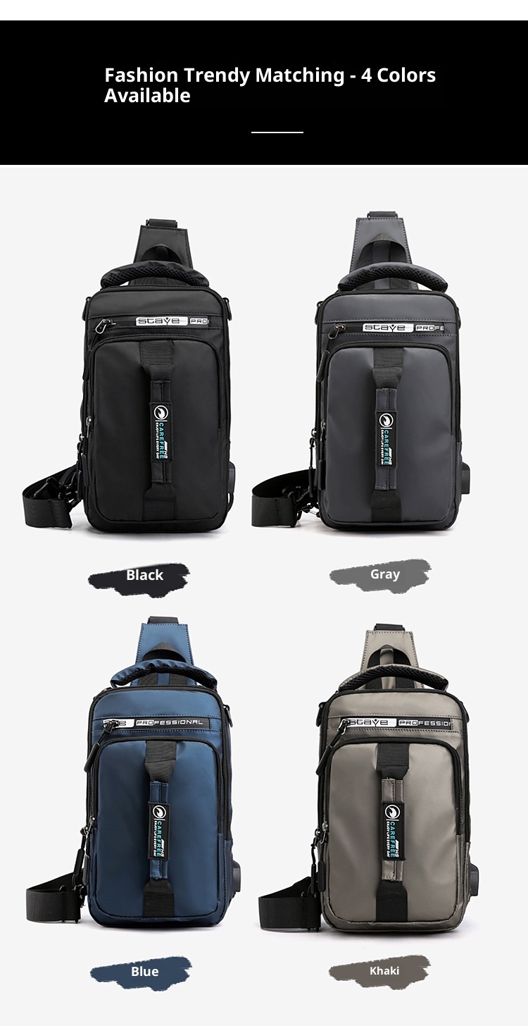 001 Solid Color Oxford Cloth Bag For Men, Single Shoulder Crossbody Business Casual Commuter Chest Bag, USB Backpack_voghion.com