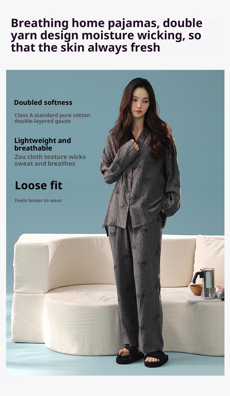 ChicShe Babyweicher, doppellagiger Baumwoll-Langarmpyjama aus reiner Baumwolle (Klasse A) – Damen-Herbst-Set für höchsten Wohnkomfort_voghion.com