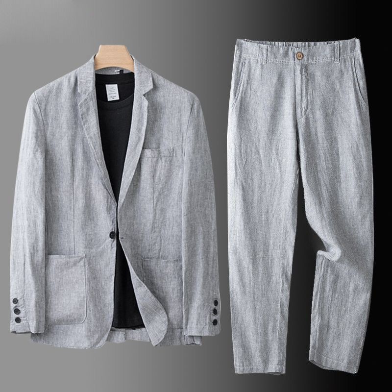 boy 2025 Set For Men Sun Protection Loose Fit Jacket Cotton Linen Casual Suit Summer_voghion.com