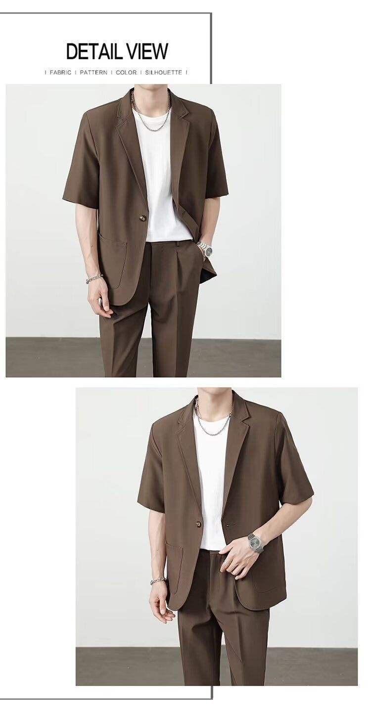 ragazzo Xia Pi Shuai Ice Silk Sottile Corto Uomo Moda Completo Due Pezzi Set Manica Cinque Quarti Casual_voghion.com